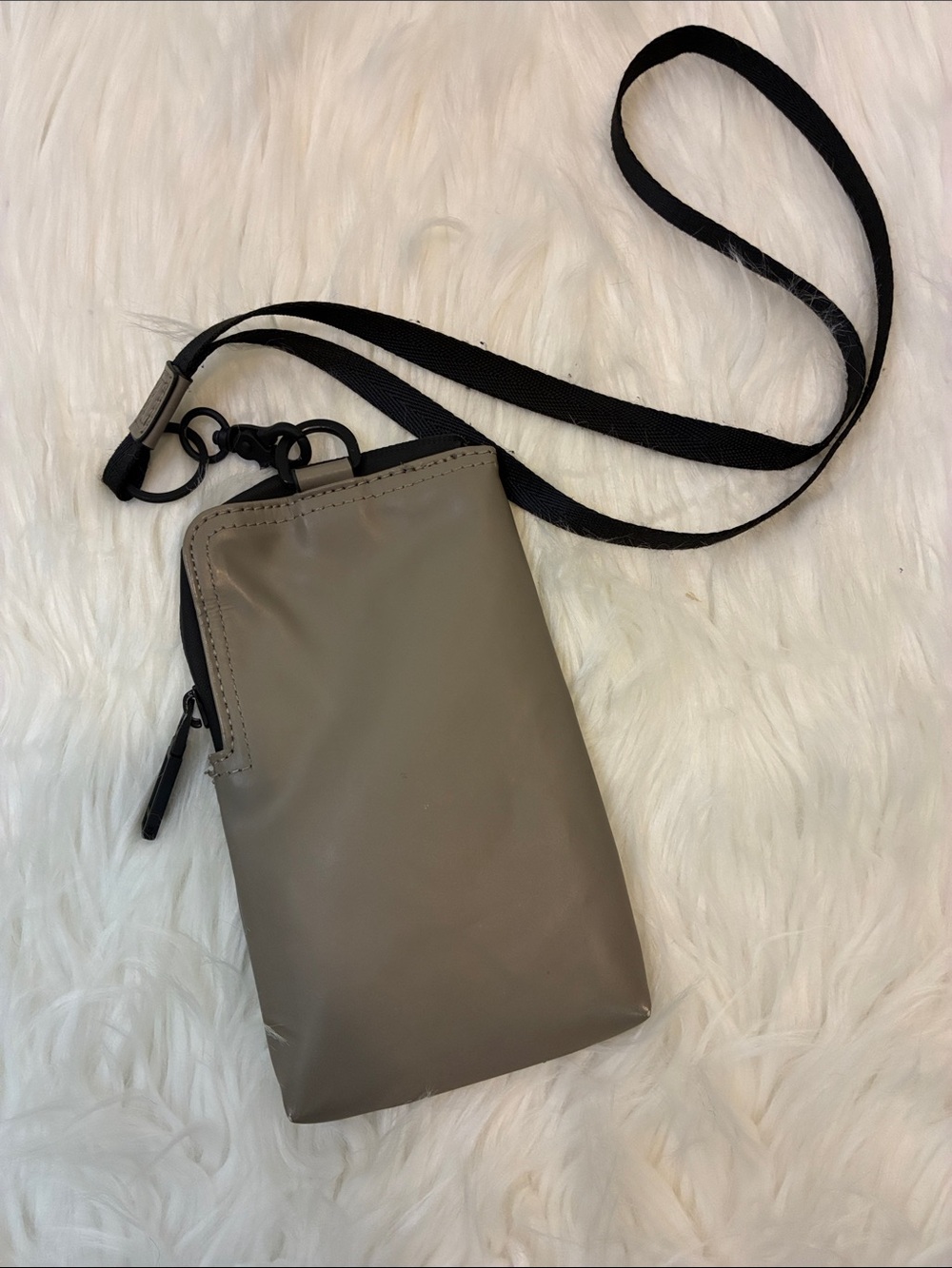 Zara Gray Crossbody Phone Pouch with Black Strap